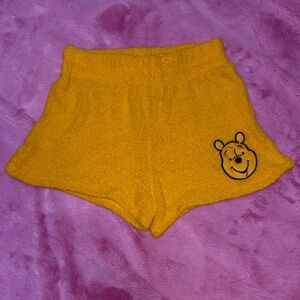 Disney Yellow Comfy Fleece Shorts with Winnie The Pooh Bear Patch